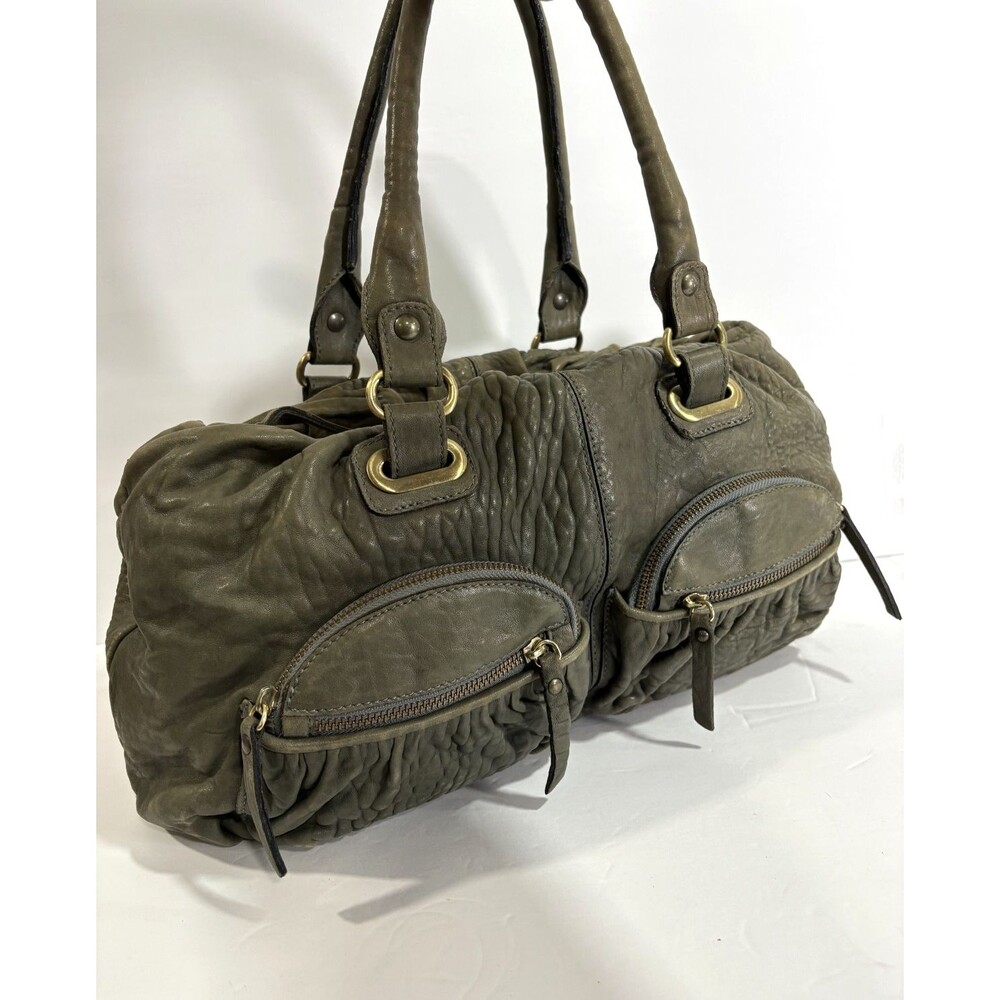 Sundance Women's Olive Green Slouchy Leather Bag Made in Italy Pockets Satchel